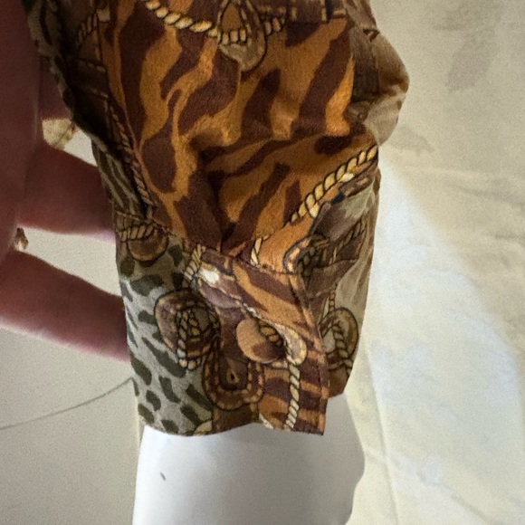 Allison Taylor Brown and Green Blouse with Animal Print - Picture 4 of 10